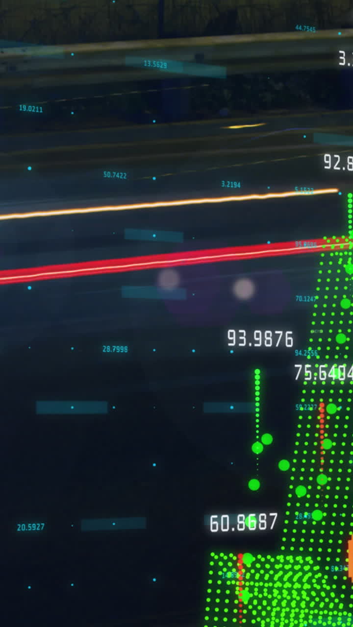 animación de datos financieros cambiantes y gráficos sobre fondo negro