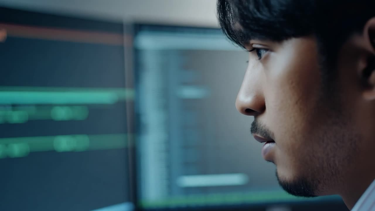 Programmer working on his code on a computer