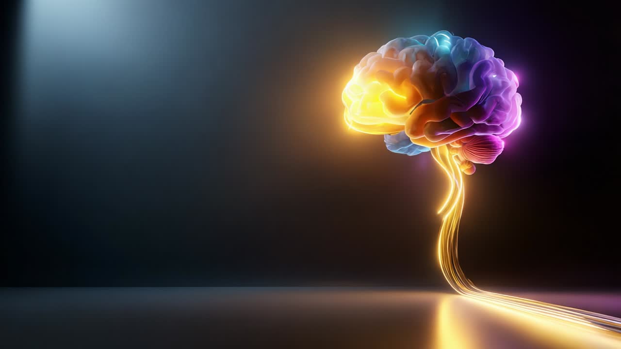 A Vibrant Representation of a Brain in Motion, Emitting Dynamic Light Trails that Reflect Cognitive Processes and Creativity in a Futuristic and Abstract Setting, Capturing the Essence of Thought and Imagination