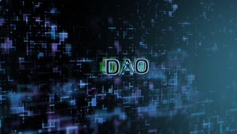 dao concept text reveal animation with digital abstract technology background 3d rendering for blockchain, metaverse, cryptocurrency