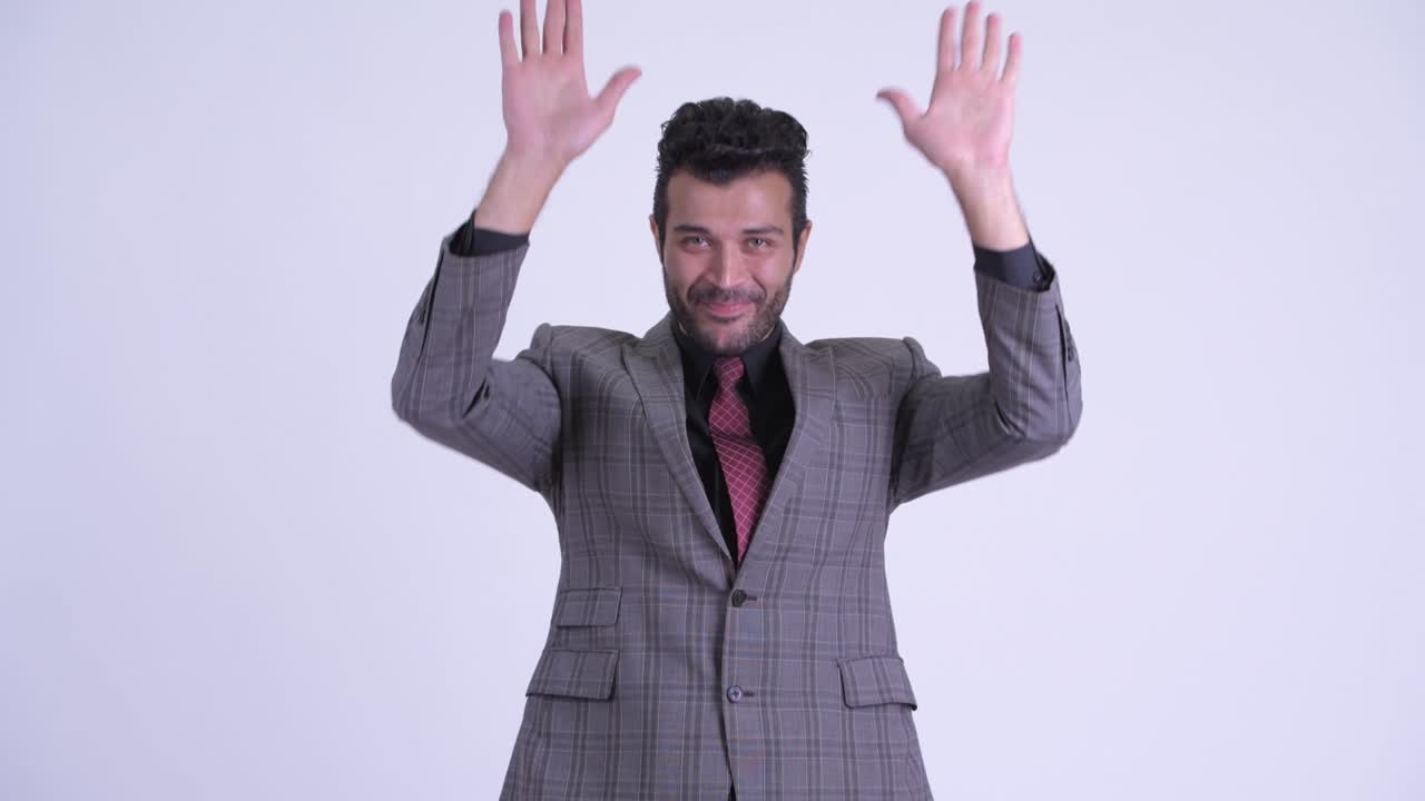 행복한 잘생긴 수염을 가진 페르시아 사업가