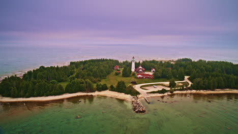aerial view of a lighthouse on a secluded island