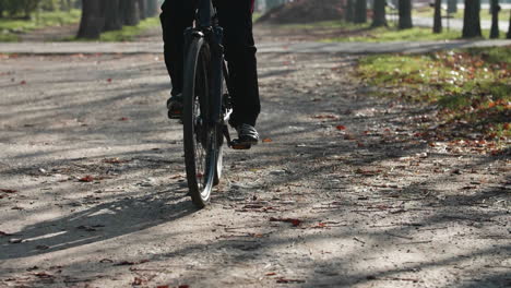 man brakes with a bicycle on a stretch