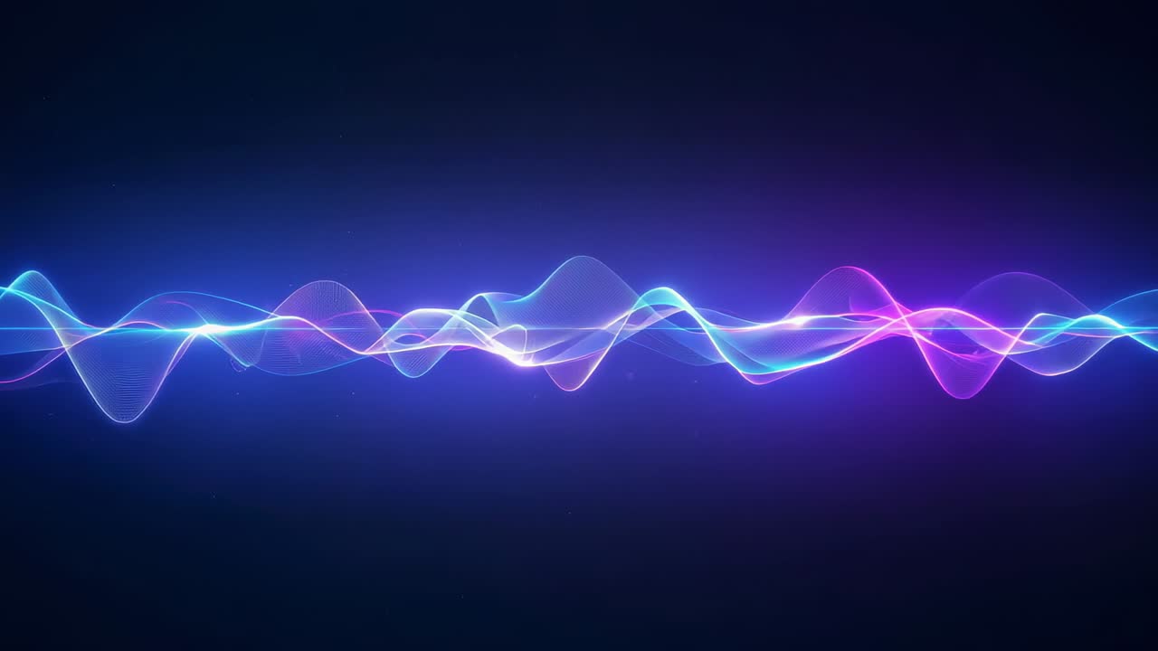 Neon waveform pulsating and shifting size and hue in dark backdrop, responding to audio signal