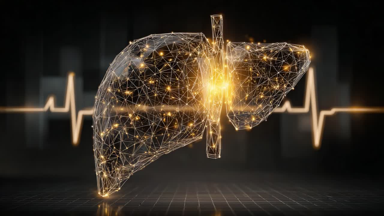 Futuristic Representation of a Liver with Pulse Signal, Showcasing the Intersection of Medicine and Advanced Technology in Healthcare Visualization