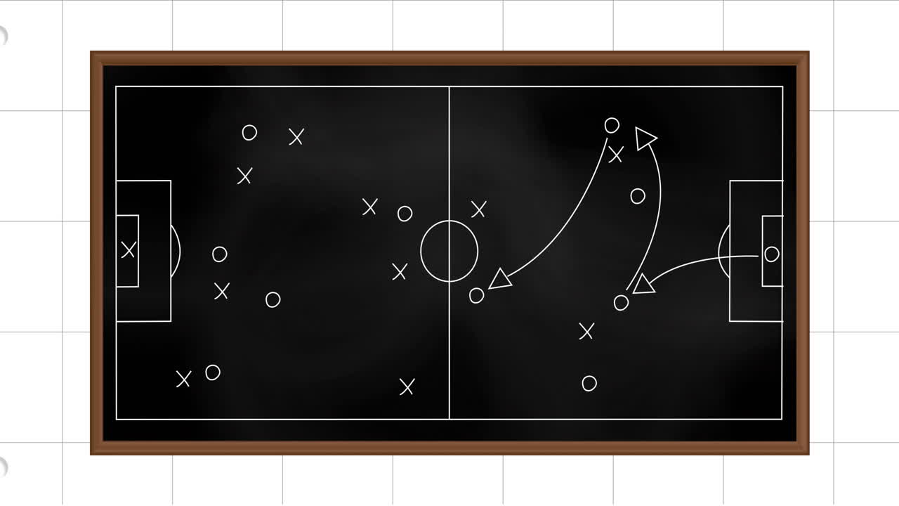 Animation of sports game strategy on white squared paper background