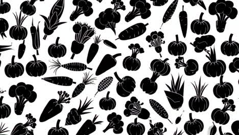 black and white pattern of assorted vegetable silhouettes