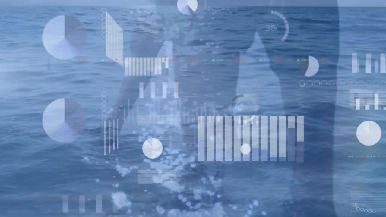 해양 풍경 위의 데이터 처리 애니메이션