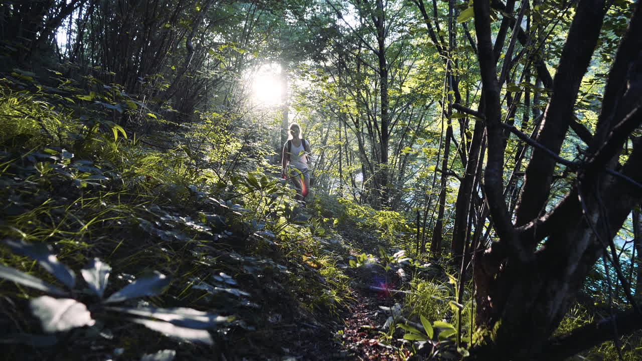 숲 에서 산책 하는 여자