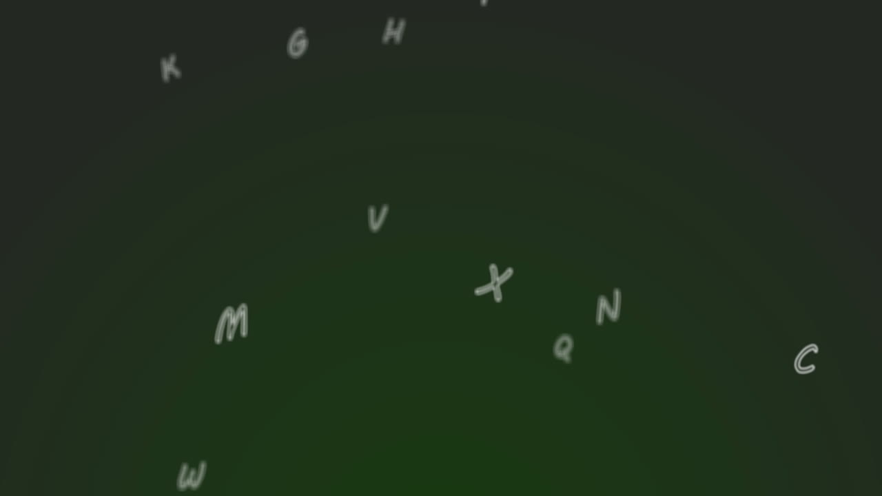 letras aleatorias en el alfabeto moviéndose hacia abajo en un vasto y vacío espacio