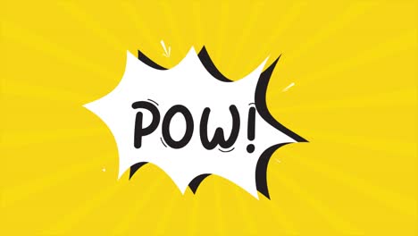 a comic strip cartoon animation, with the word pow appearing. yellow and halftone background, star shape effect