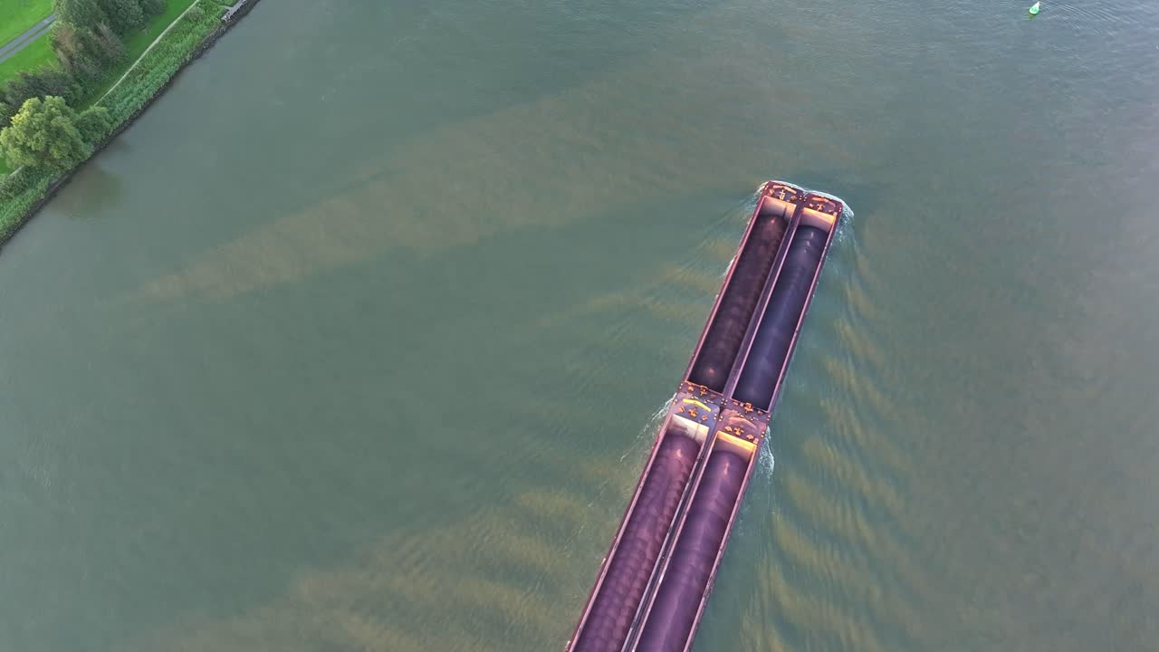 Aerial View of Barge on River