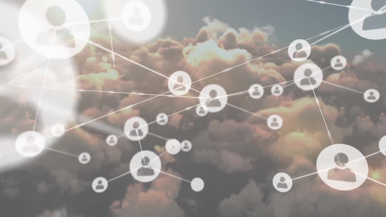 하늘의 구름과 태양에 대항하여 프로필 아이콘 네트워크의 애니메이션