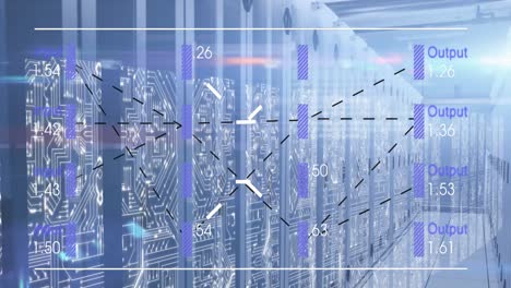 Animation-of-text,-numbers-and-data-processing-over-computer-servers