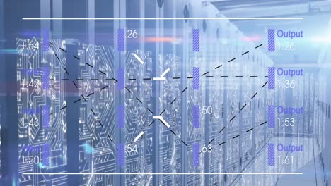 animación de texto, números y procesamiento de datos a través de servidores informáticos