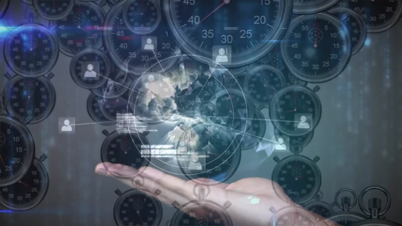 animación de la red de conexiones y procesamiento de datos en relojes de mano femeninos