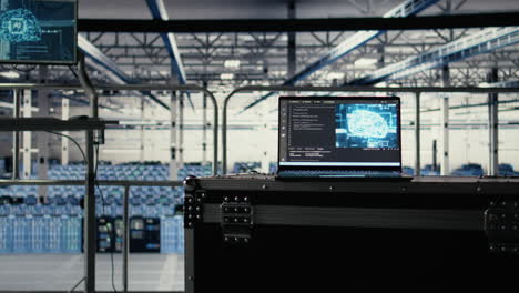 close up of deep learning coding script running on laptop in server hub