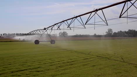 Grandes-Equipos-Agrícolas-Regando-Aspersores-Temprano-En-La-Mañana-En-Una-Granja-Comercial