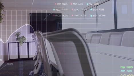 animation of financial data processing over working in office