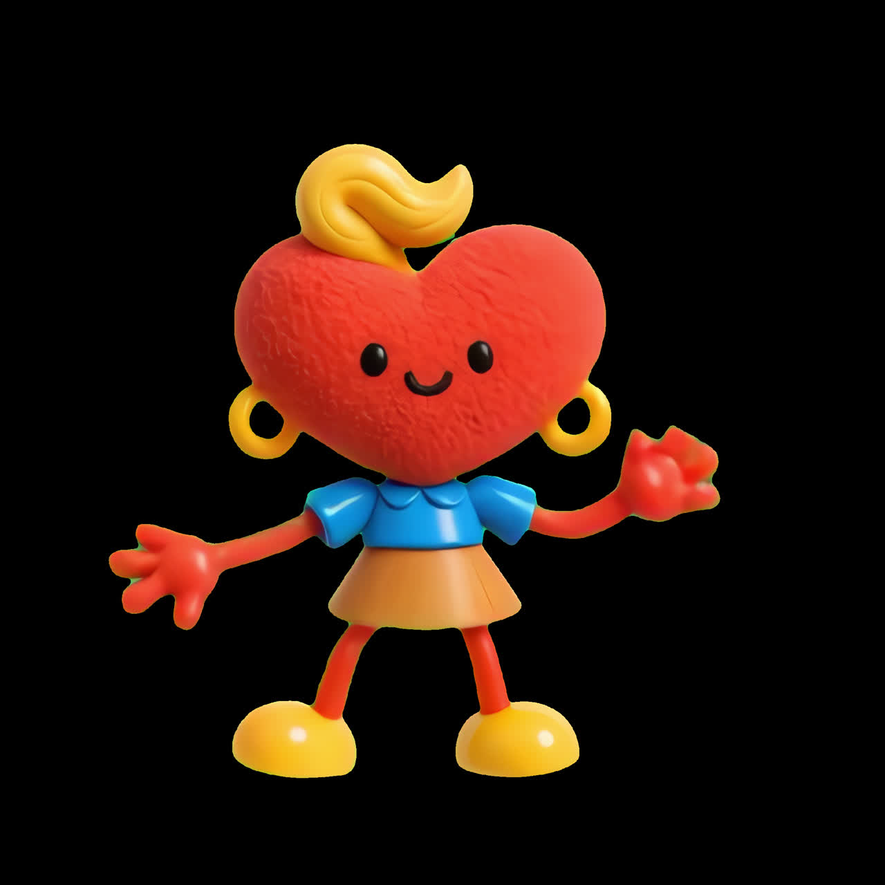 Colorful heart-shaped cartoon character animation isolated asset, transparent 4K video, alpha