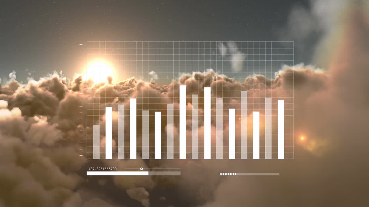 Animazione di elaborazione dati finanziari su cielo con nuvole