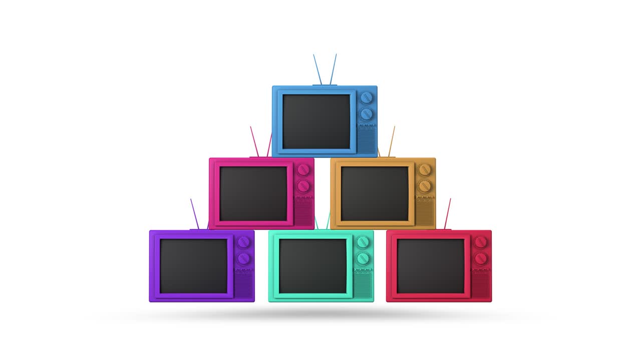 회전 스위치 튜너 움직임과 함께 3d 다채로운 텔레비전 모의 어리