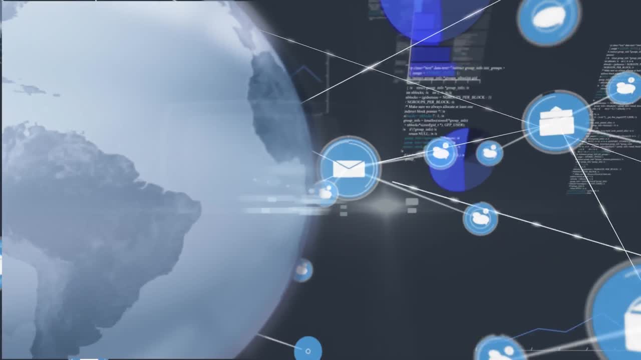 animación del globo, procesamiento de datos y red de conexiones