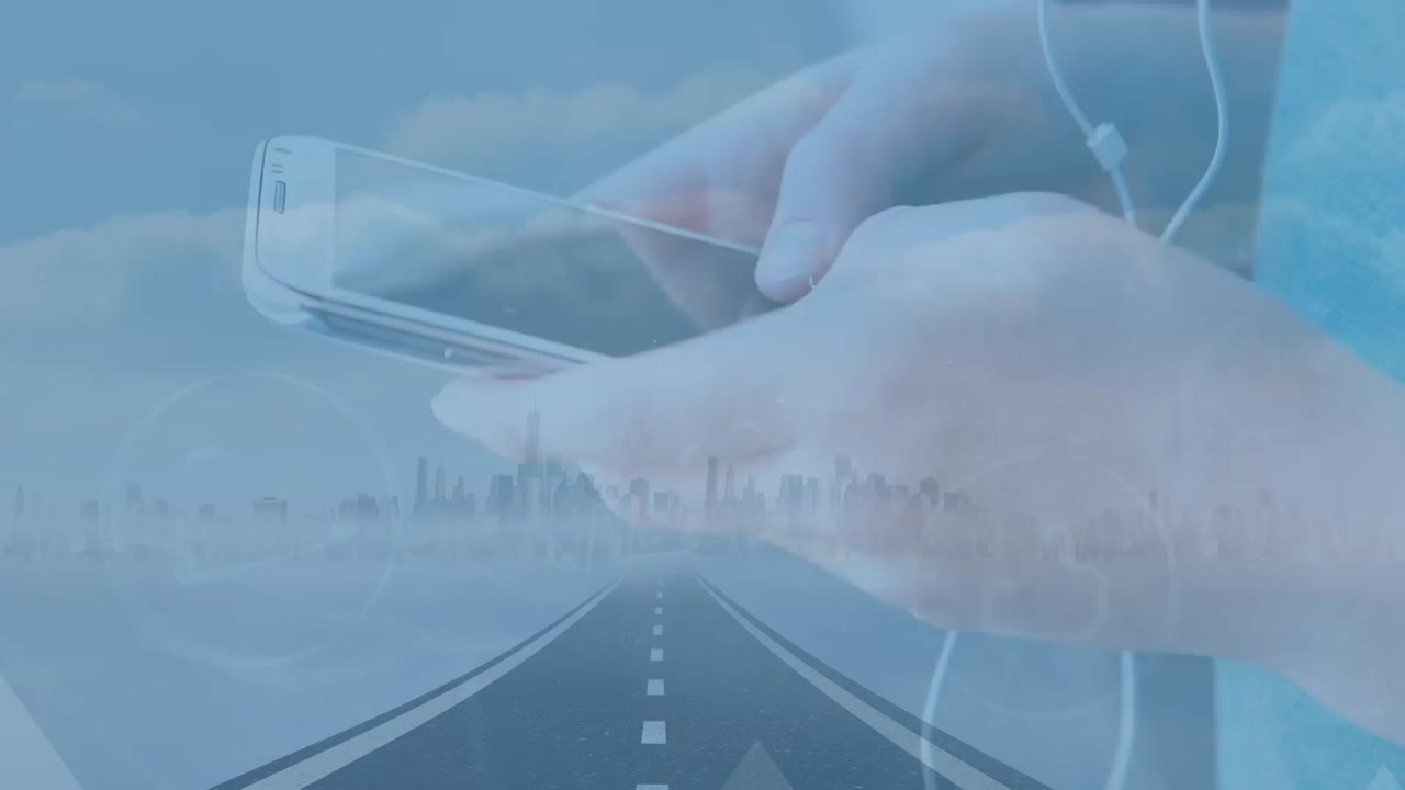 animación del procesamiento de datos sobre hombres que usan teléfonos inteligentes