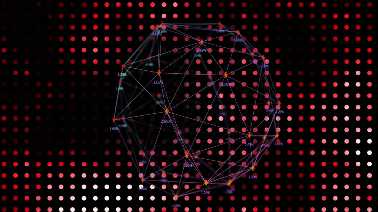 Animation of geometric network structure with percentage data on dotted background