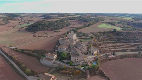 Aerial-view-of-town-and-castle-of-Malgrat-de-Segarra,-Catalonia