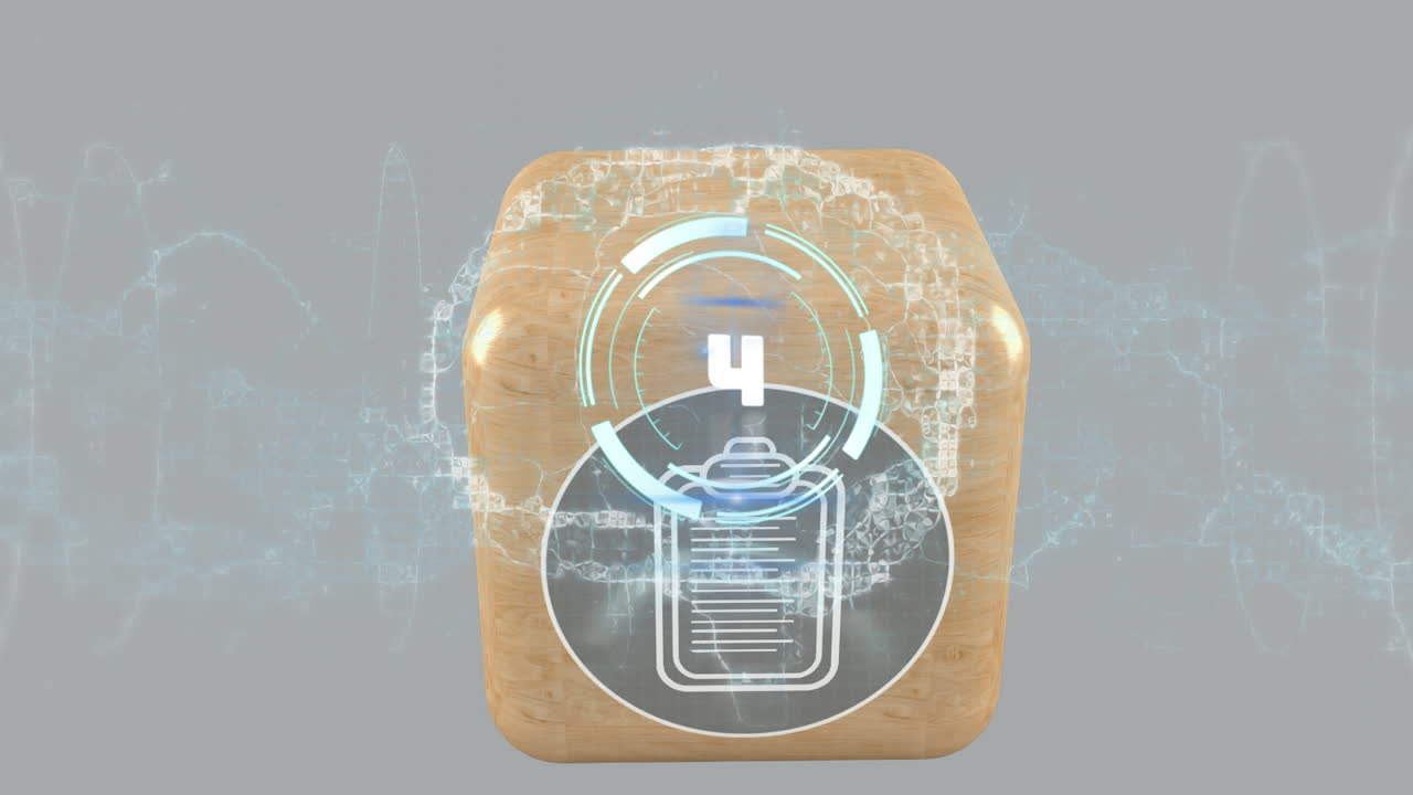 회색 배경에 있는 큐브 위의 스 ⁇  스캐닝과 디지털 뇌의 애니메이션