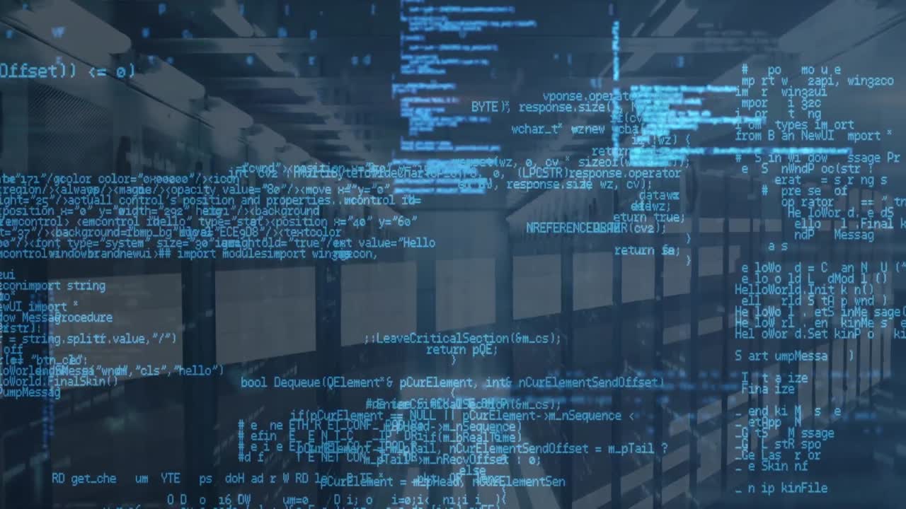 Animation of data processing in blue over servers