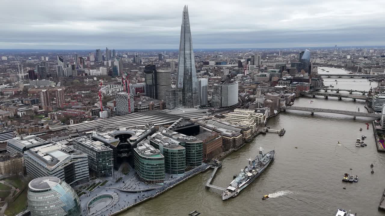 Shard and London bridge station UK drone,aerial