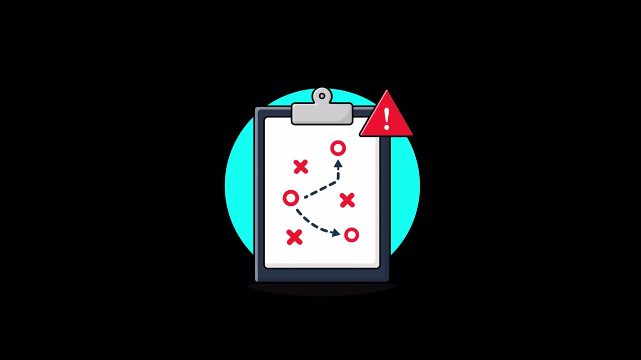 Animated Clipboard with Strategic Plan and Warning Triangle