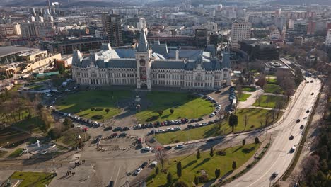 hyperlapse of palace of culture in iasi: traffic and cityscape