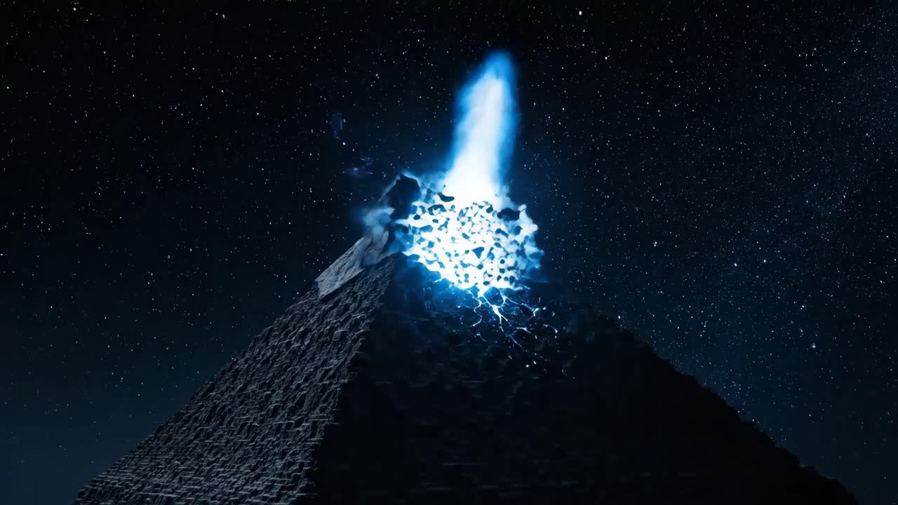 Exploding pyramid in starry night sky