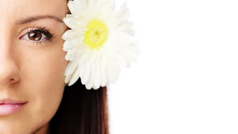 latino woman portrait close up half face character series isolated on pure white background