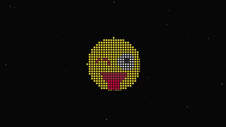 Pixel smile hud holographic symbol on digital old tv screen seamless loop glitch animation. Hearts. Dynamic retro and joyful. Colorful and vintage video footage.