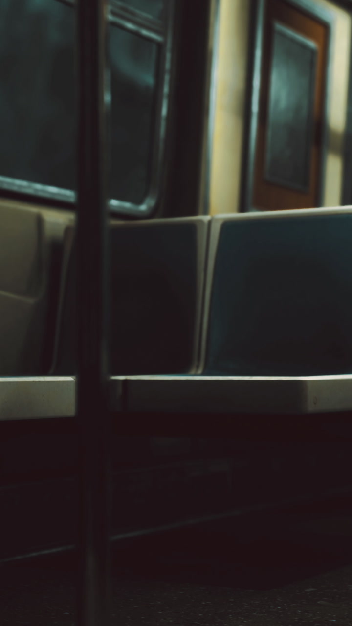 Empty subway car reflecting quiet moments during rush hour travel