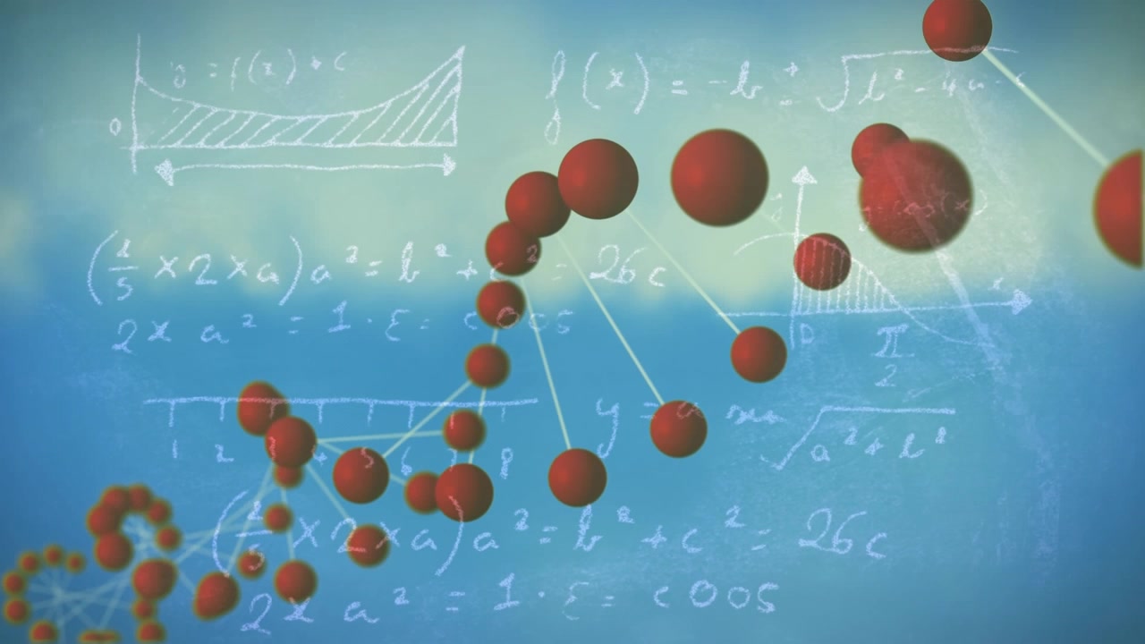 Animation of dna over blue background with math formulas