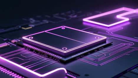 purple neon microchip on circuit board