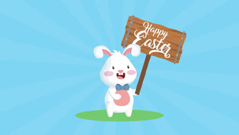 happy easter animated card with wooden label