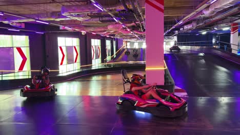 go-karting indoor track with neon lights