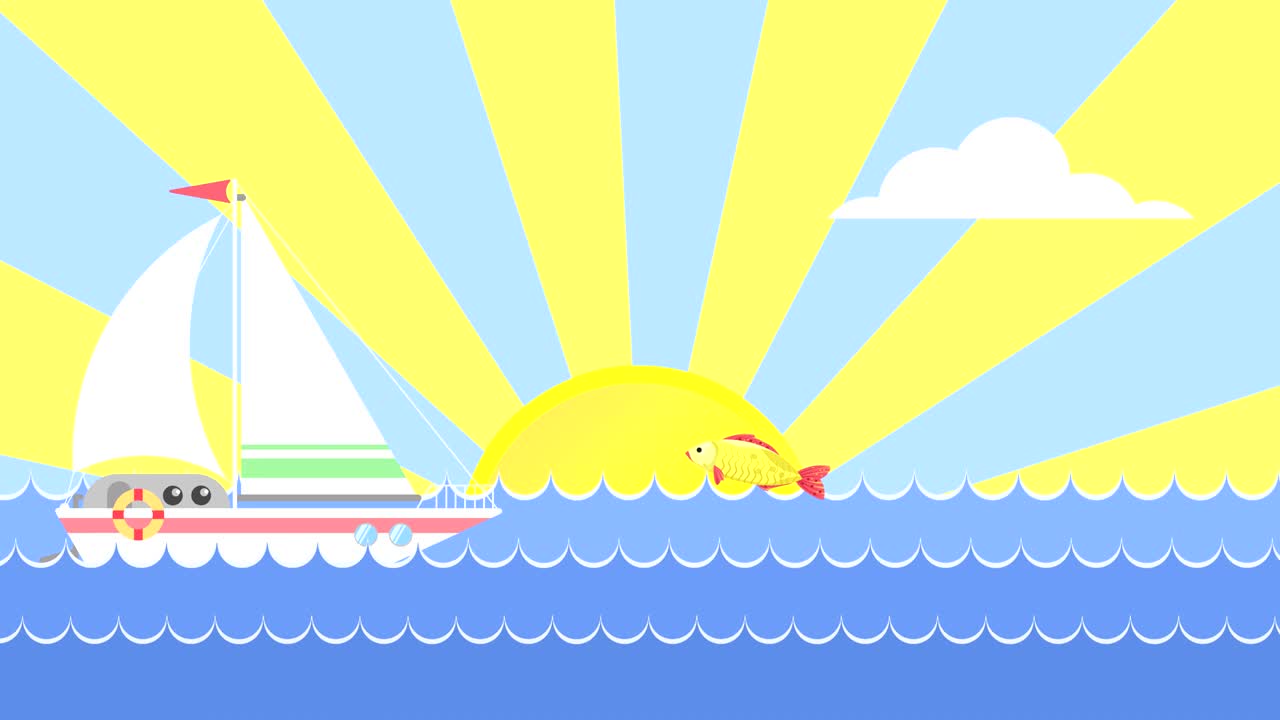 바다에서 세일보트와 함께 루프 애니메이션