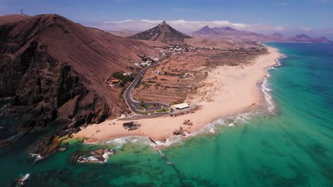inverse aerial movement about the endpoint of ponta da calheta at porto santo island, portugal.