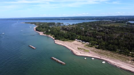 drone footage of presque isle state park is a 3,200-acre sandy peninsula that arches into lake erie