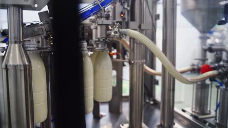 equipment for milk production. close up of mechanized milking equipment in the milking hall