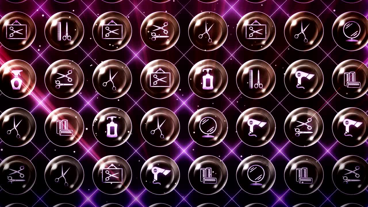 헤어드레스 아이콘 세트, 헤어 살롱 아이템 배경, cg 루프 애니메이션