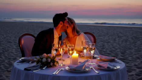 romantic beach dinner sunset