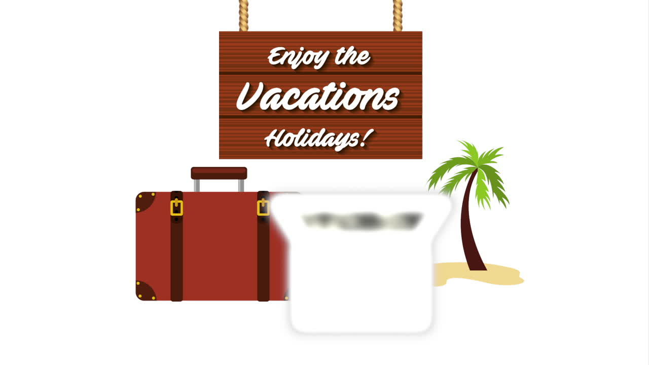 computadora portátil con animación de artículos de viaje